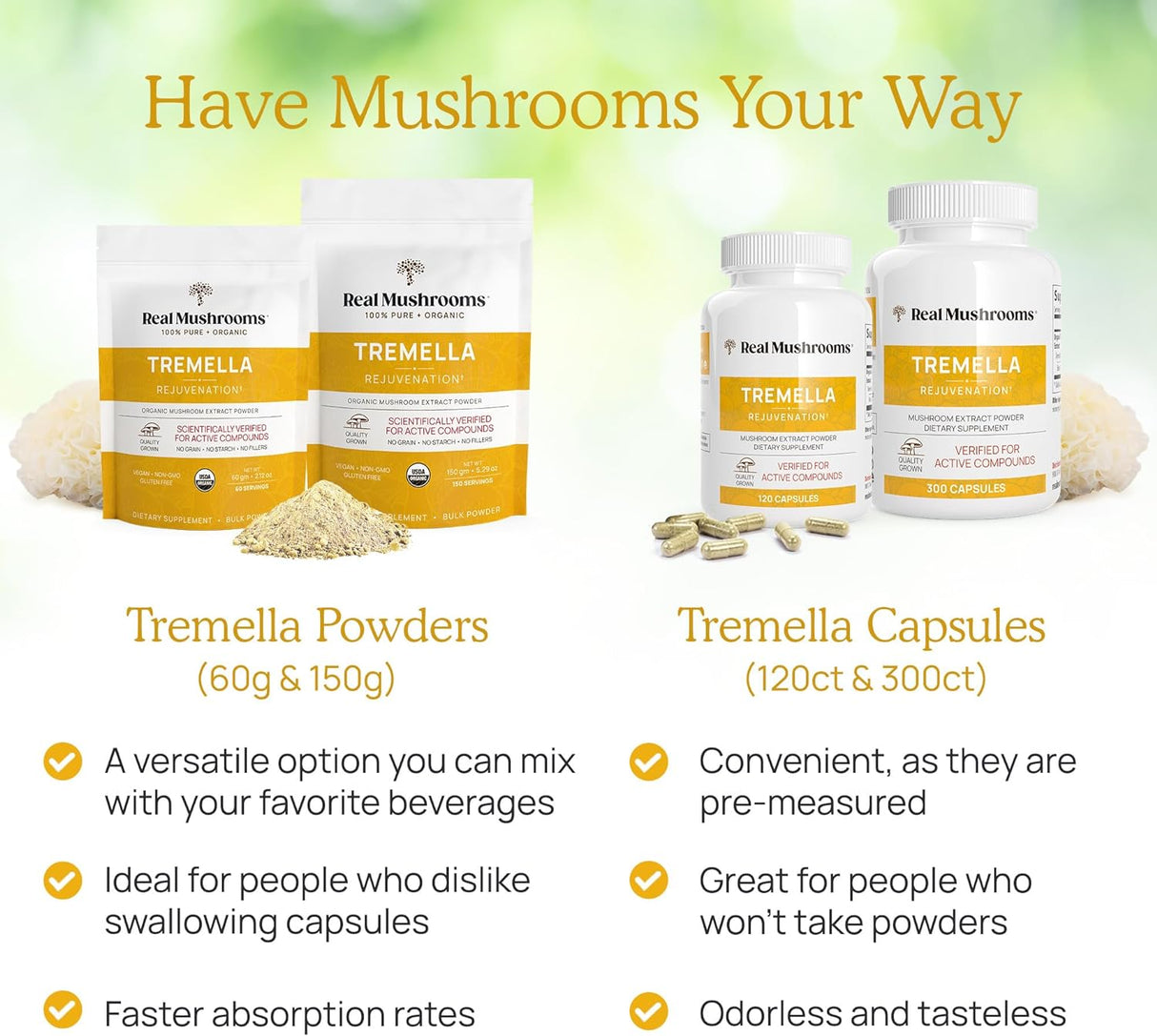 Suplemento de hongos Tremella para inmunidad y piel