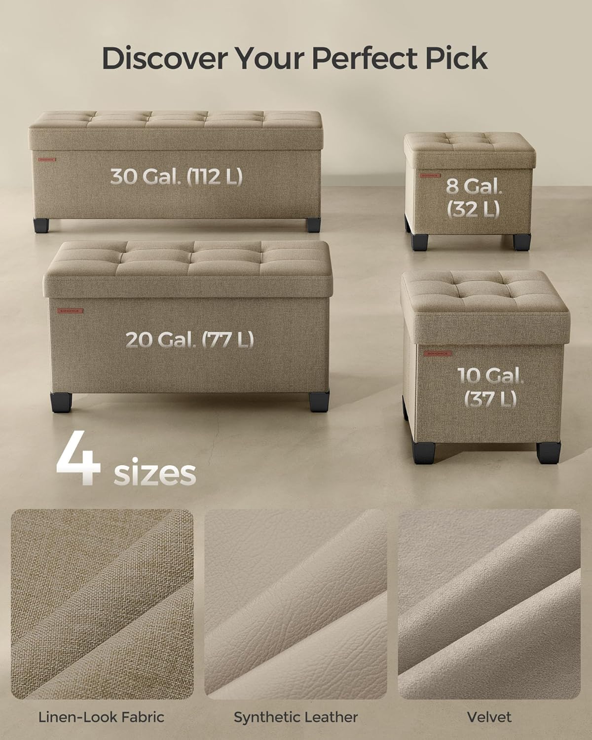 Otómano de almacenamiento pequeño con patas, modelo ULSF014K01