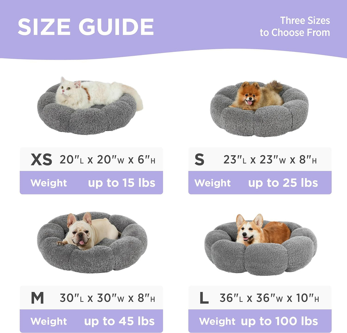 Cama grande calmante para perros antideslizantes de flores