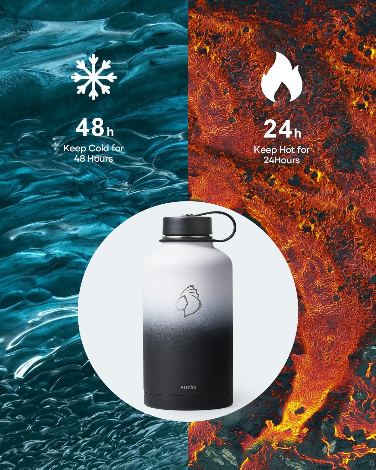 Botella de agua aislada BUZIO 64oz con tapa y popote, modelo