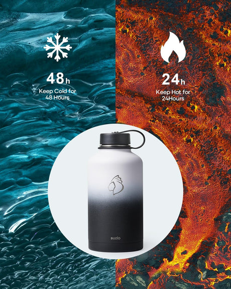 Botella de agua aislada BUZIO 64oz con tapa y popote, modelo