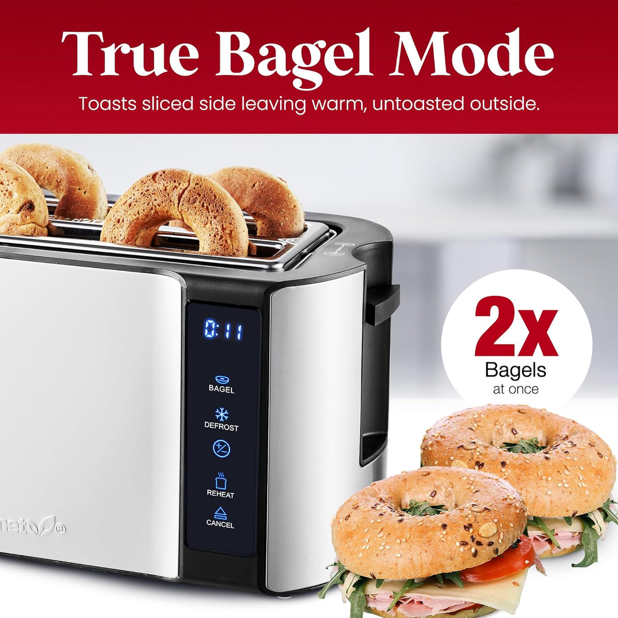 Tostadora de 4 rebanadas ranura larga Elite Gourmet ECT5322