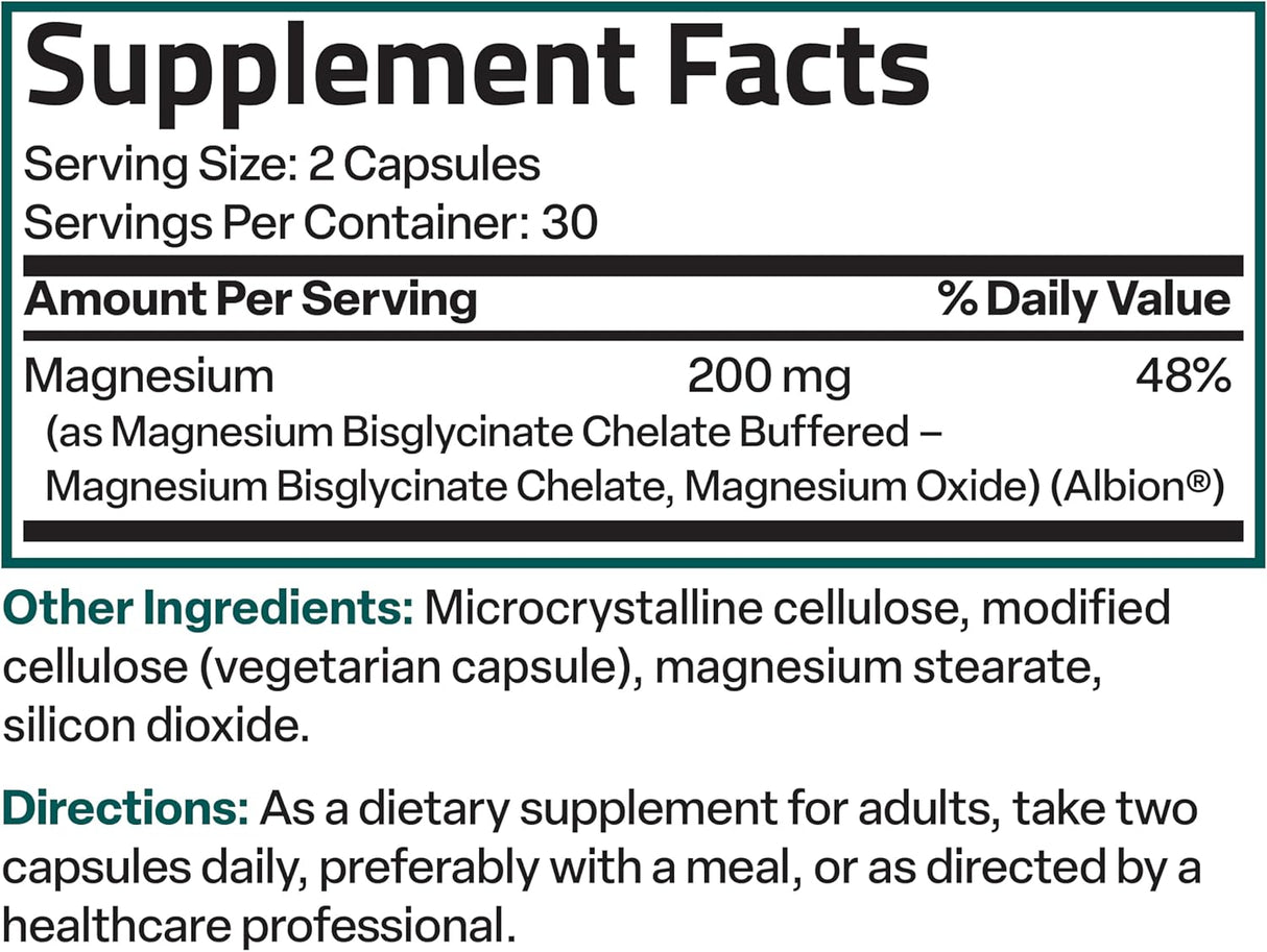 Bronson Magnesio Glicinato 200mg, Alta Absorción, 60 Cápsulas
