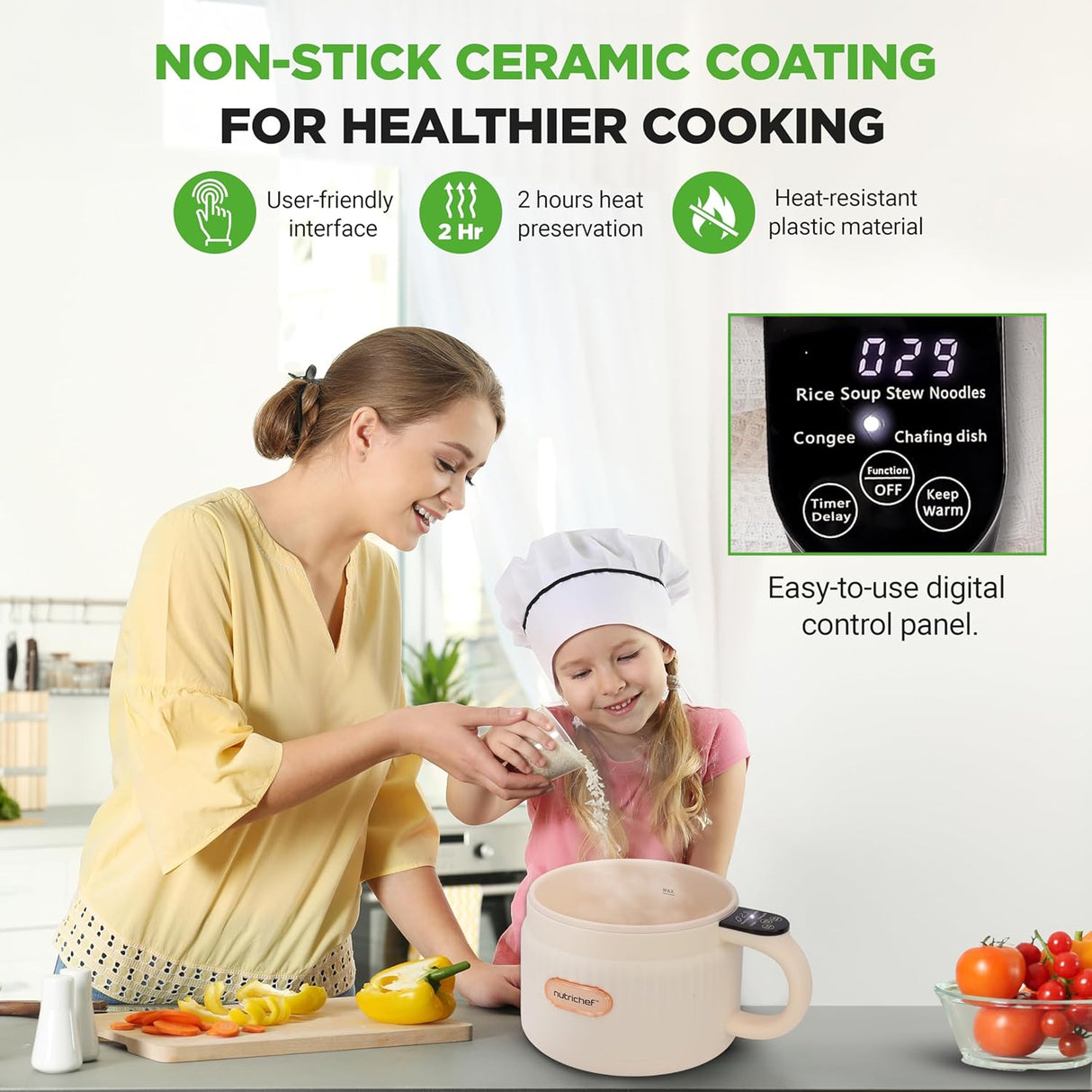 Arrocera eléctrica NutriChef 1.6 QT, multiusos, control digital