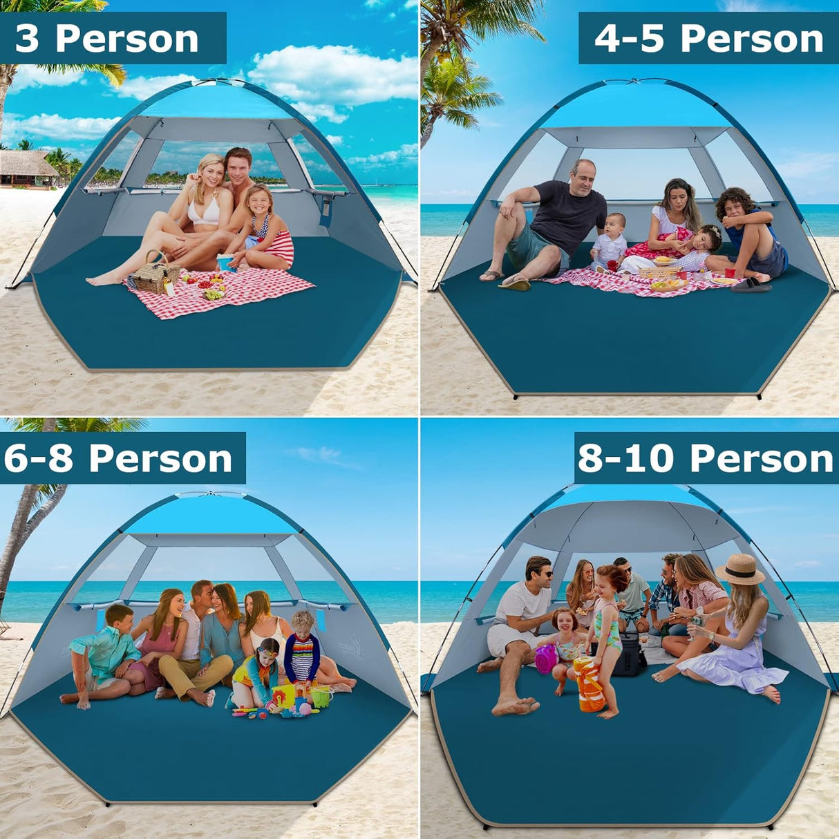 Tienda de Playa con Protección Solar UPF 50+, Ligera y Fácil de Montar