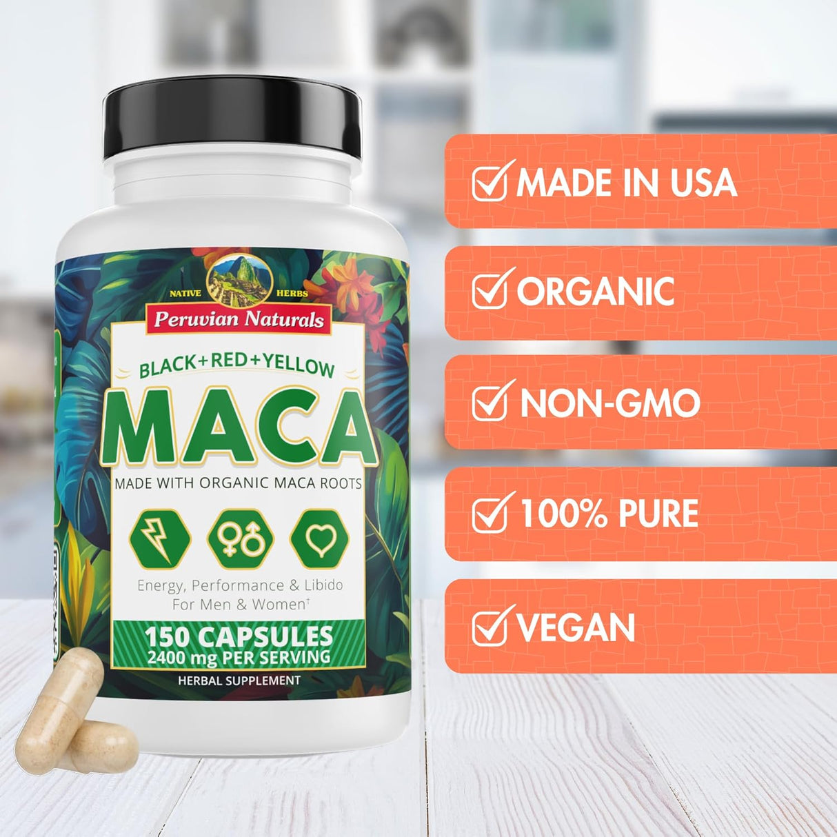 Capsulas Orgánicas de Maca para Mujeres y Hombres Peruvian Naturals