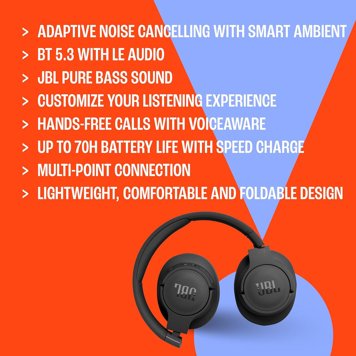 Auriculares JBL TUNE 770NC, cancelación ruido, Bluetooth 5.3