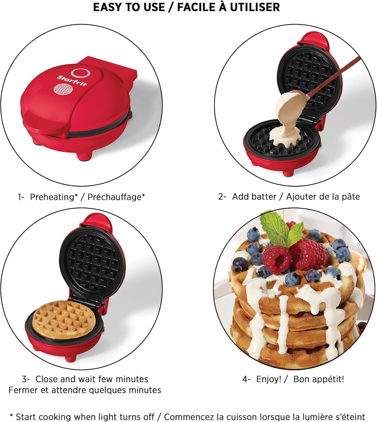 Mini Waffle Maker 4 In. Starfrit, Pequeña Cocina, Modelo 024725