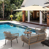 YITAHOME Juego de muebles de patio de 4 piezas, juego de mimbre para balcón, juego de conversación de ratán para todo tipo de clima, con sillas de dos plazas, cojines suaves para patio, piscina, cubierta, jardín, gris