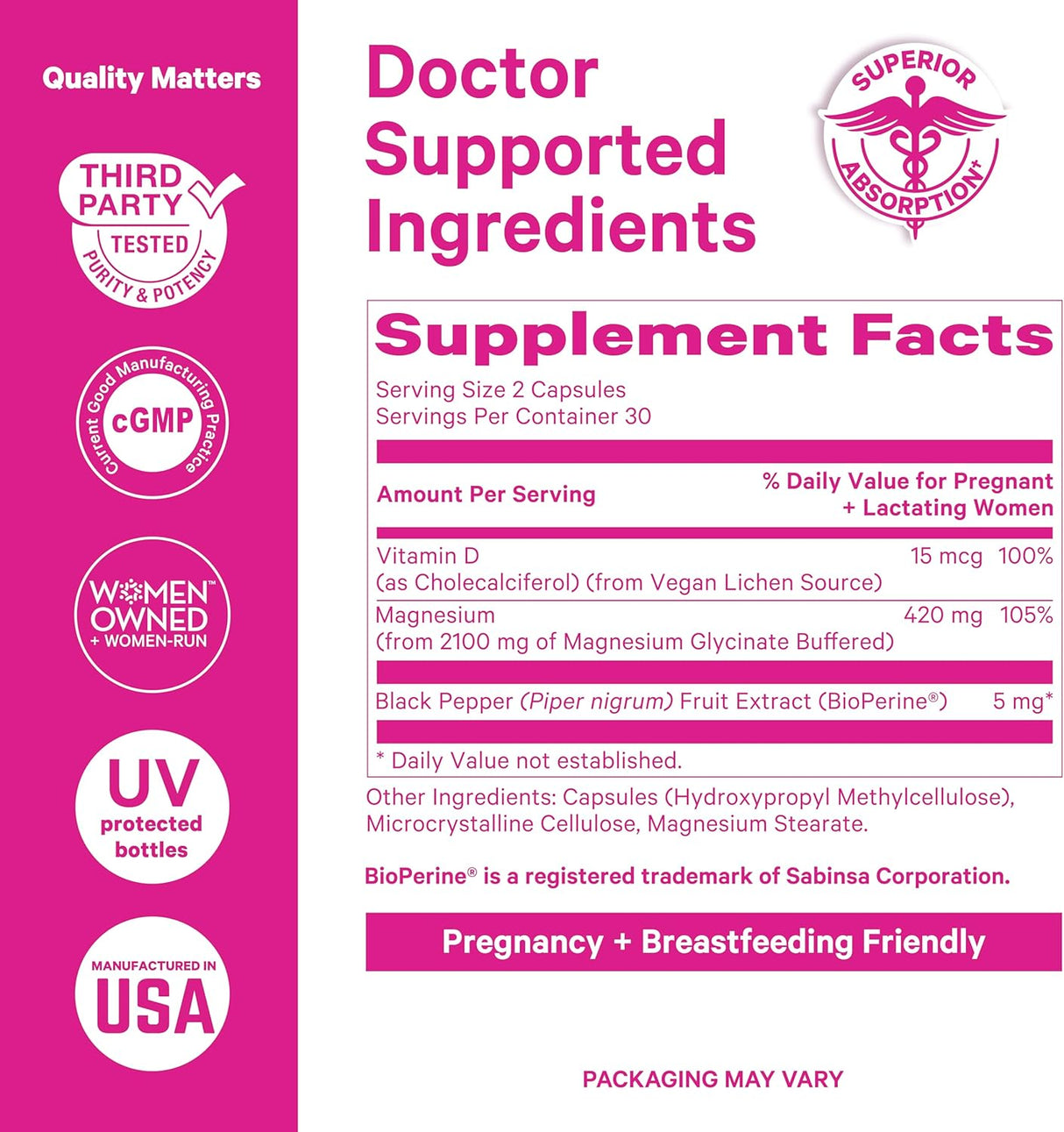 Magnesio con Vitamina D Pink Stork para Mujeres 60 caps