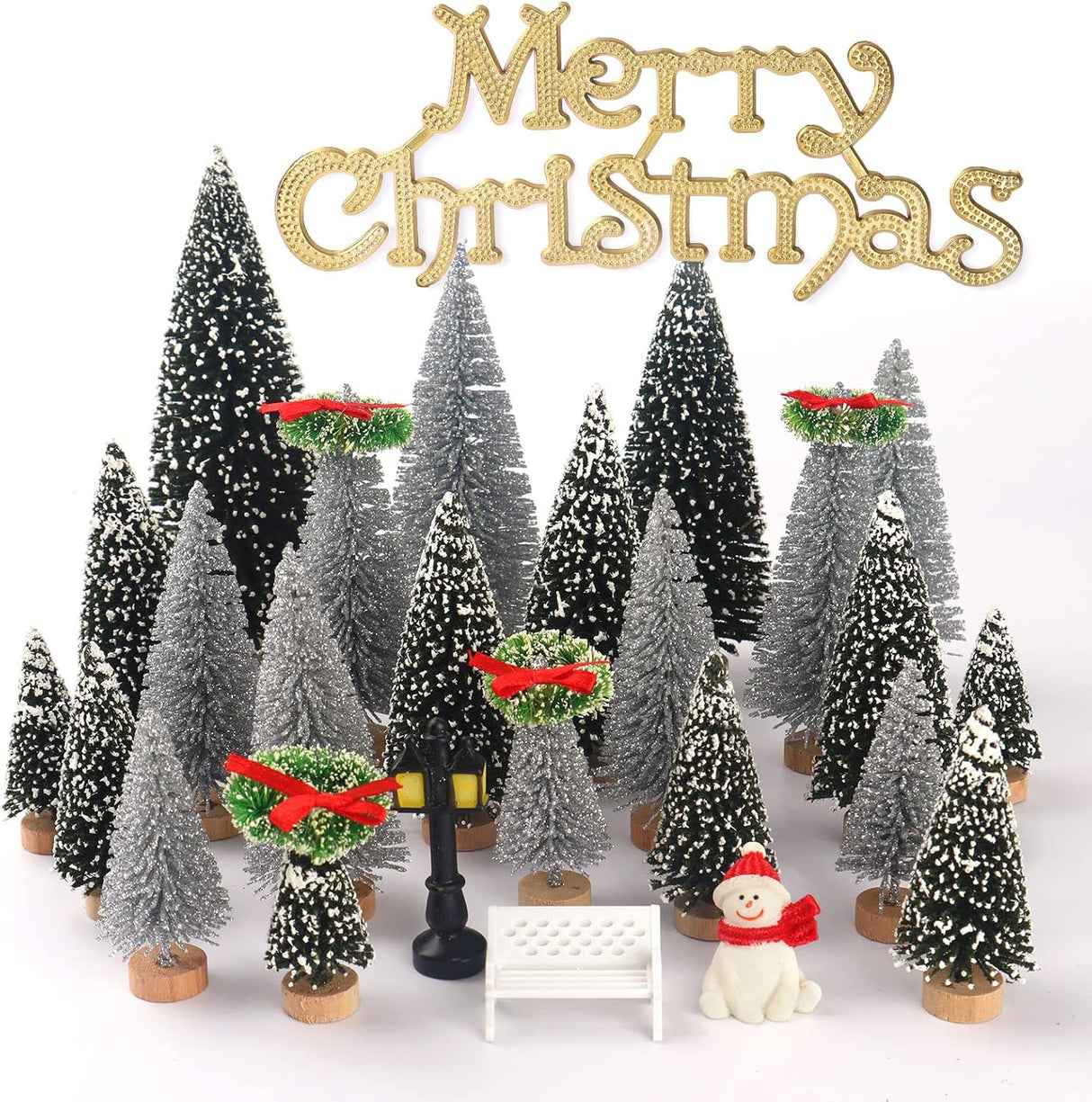 Arbolito Navidad Mini Botella Cepillo 30pcs Base Madera