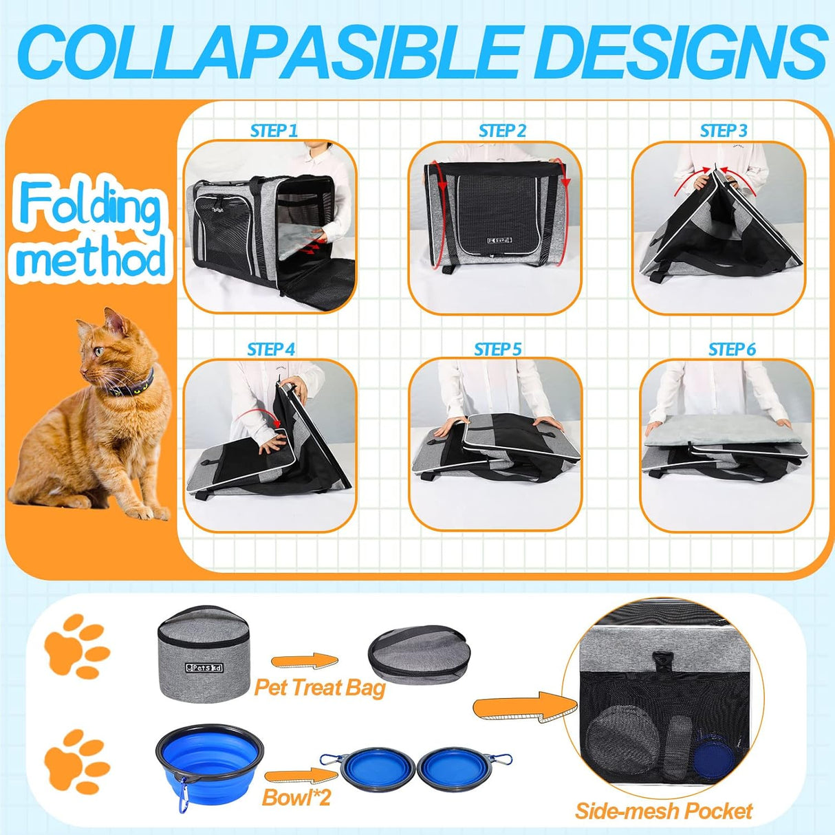 Transportín para Gatos Grandes Petskd, 2 Gatos o Perro Mediano
