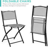 Best Choice Products Juego de muebles de comedor de 3 piezas con mesa de vidrio texturizado, 2 sillas plegables, marco de acero, tela de poliéster, color gris