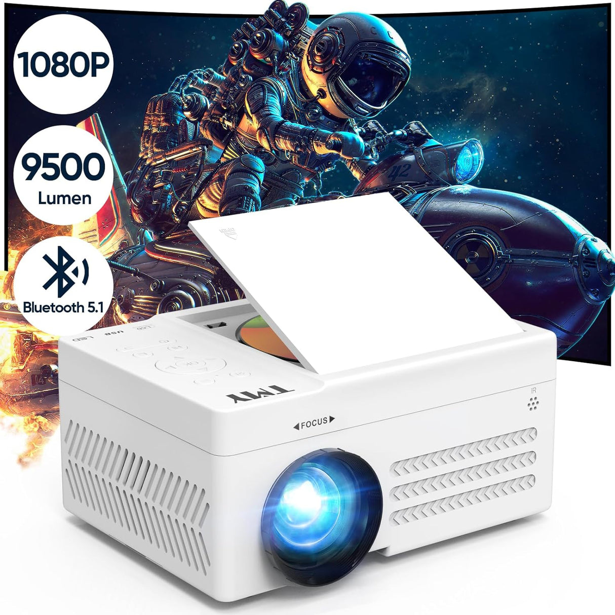 Proyector TMY Bluetooth con DVD, 1080P, portátil, mini proyector