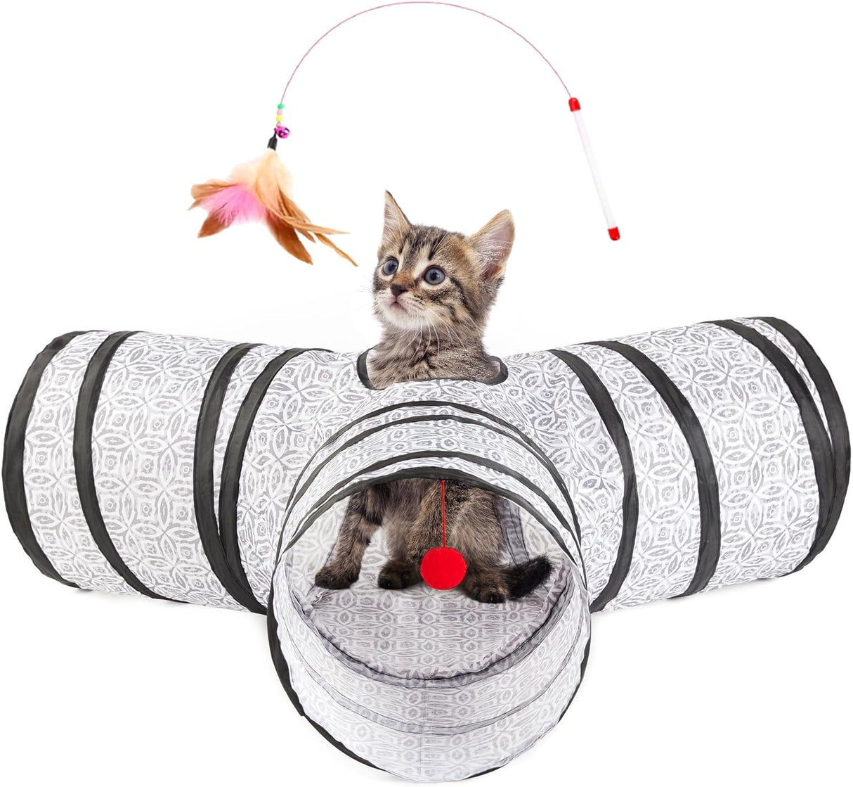 Túnel para gatos 3 vías Love's Cabin, plegable con juguete bola
