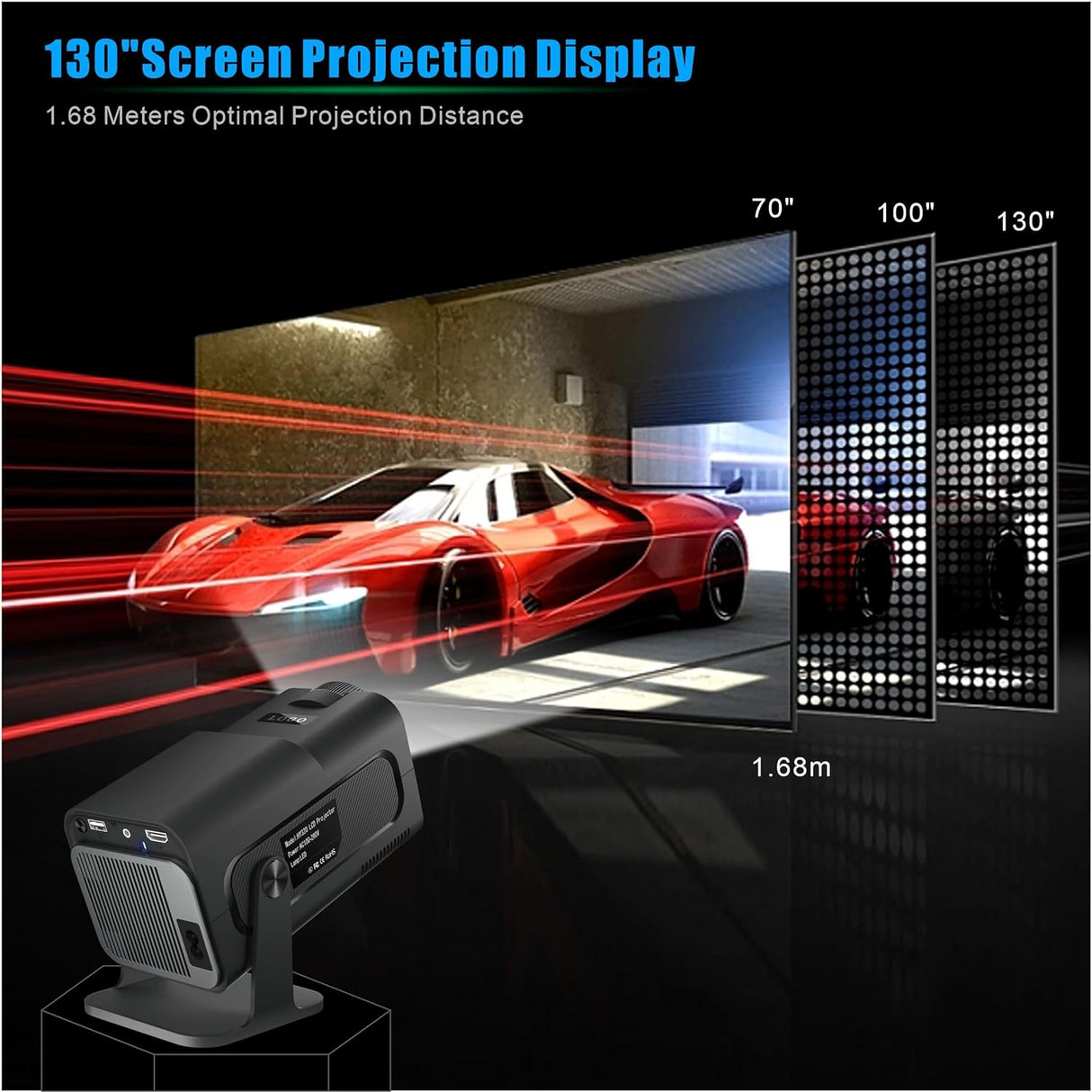 Proyector Mini 5G WIFI 1080P 4K, Bluetooth, Pantalla 30-150