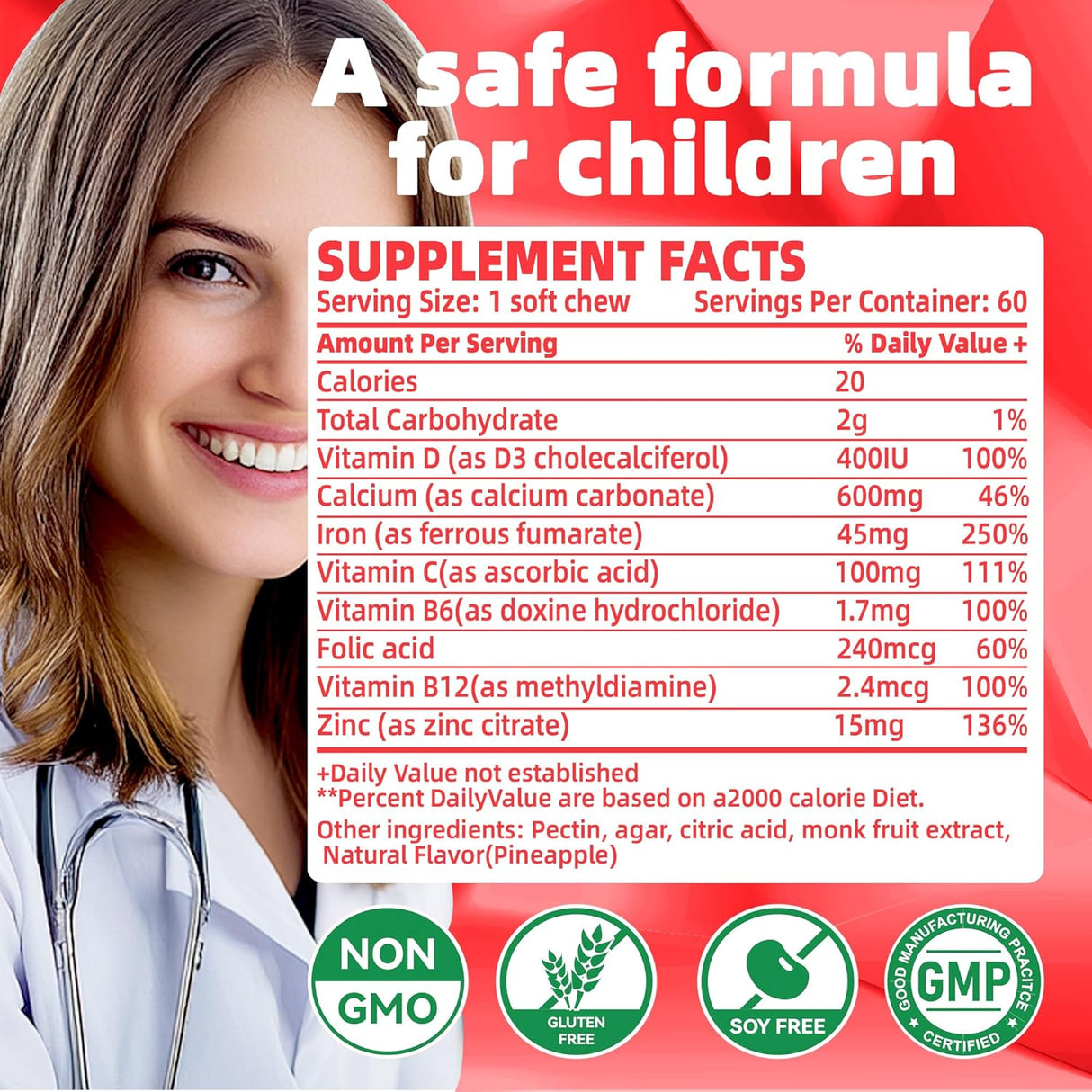 Suplemento de Hierro en Caramelos con Vitamina C Marca IronSoft 60u