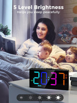 Reloj Despertador Digital RGB, Números Grandes, USB, Ajustable