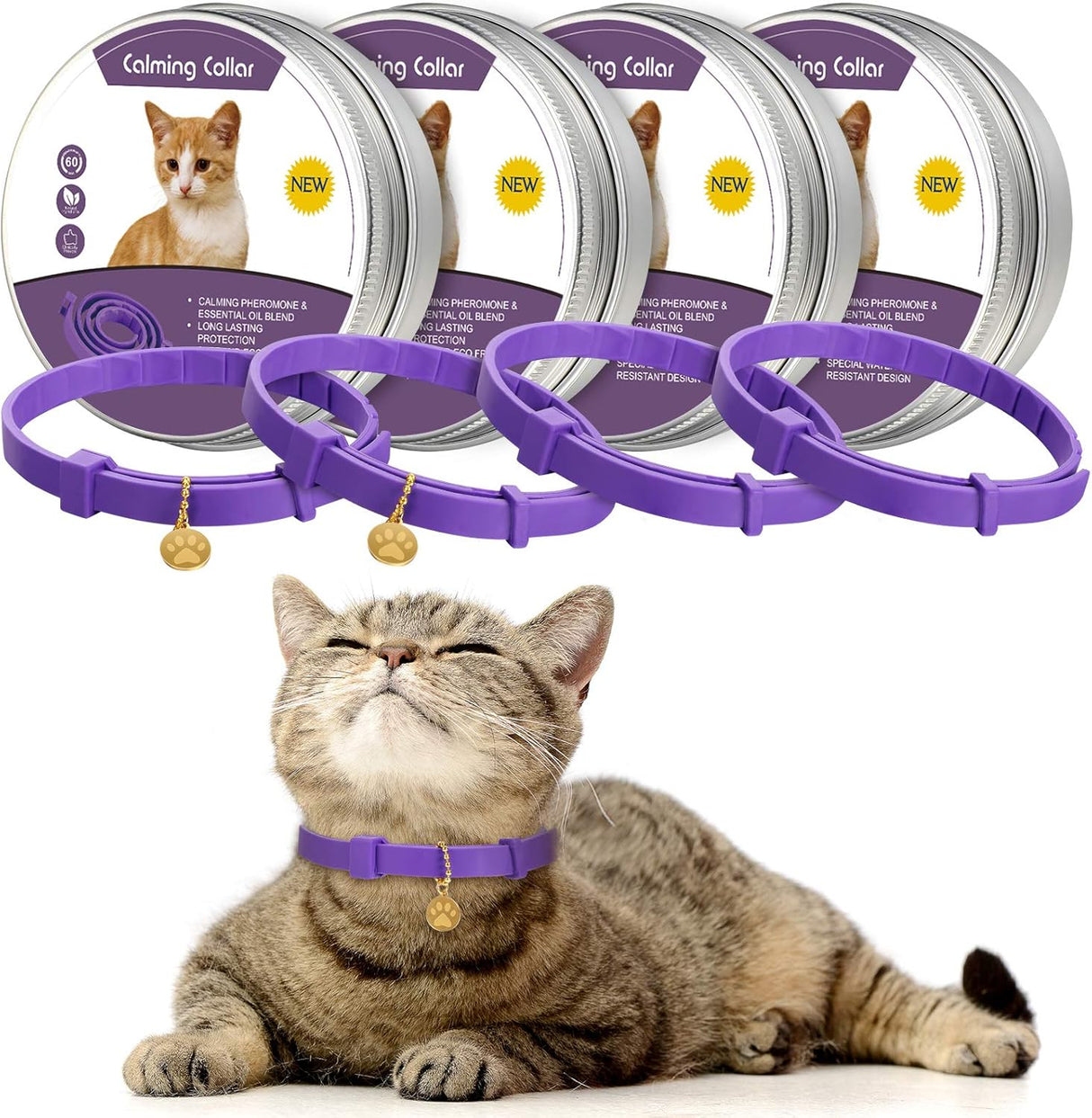 4 collares calmantes para gatos color lila Weewooday