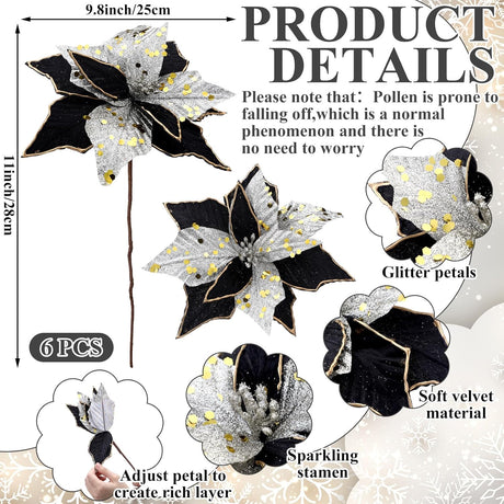 Flores Poinsettia Artificial Hotop 6 Pcs 11 Pulgadas Decorativas