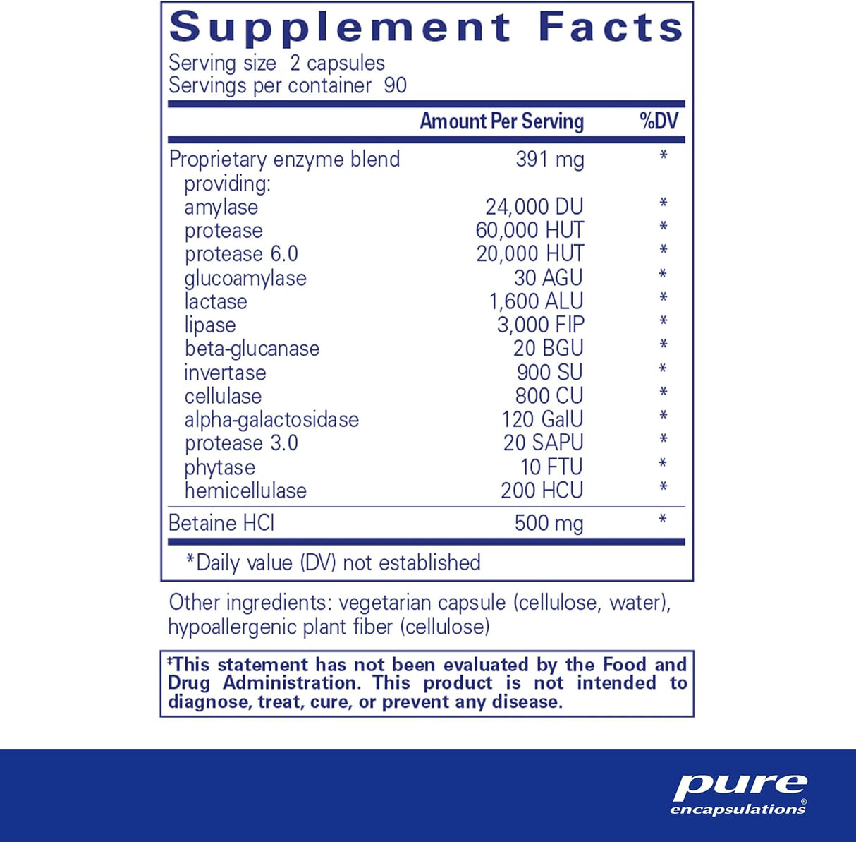 Suplemento Enzimas digestivas Ultra con betaína HCl 180 und