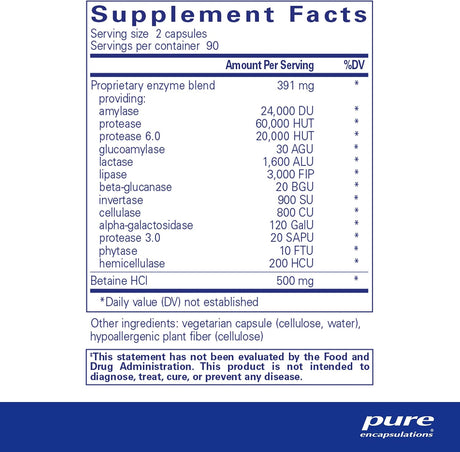Suplemento Enzimas digestivas Ultra con betaína HCl 180 und
