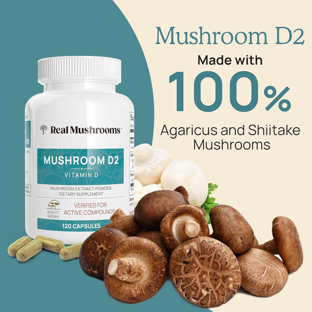 Suplemento Vegano de Vitamina D 1000 UI con Hongos Shiitake y Agaricus