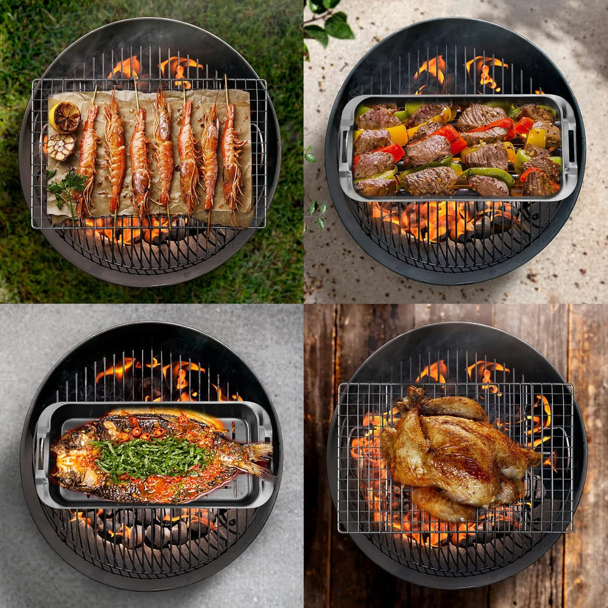 Set de cestas para asar, acero inoxidable, accesorios para BBQ