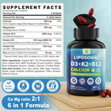 Suplemento de Calcio 6 en 1 - Vegano, 600mg, D3 K2, 1 Pack