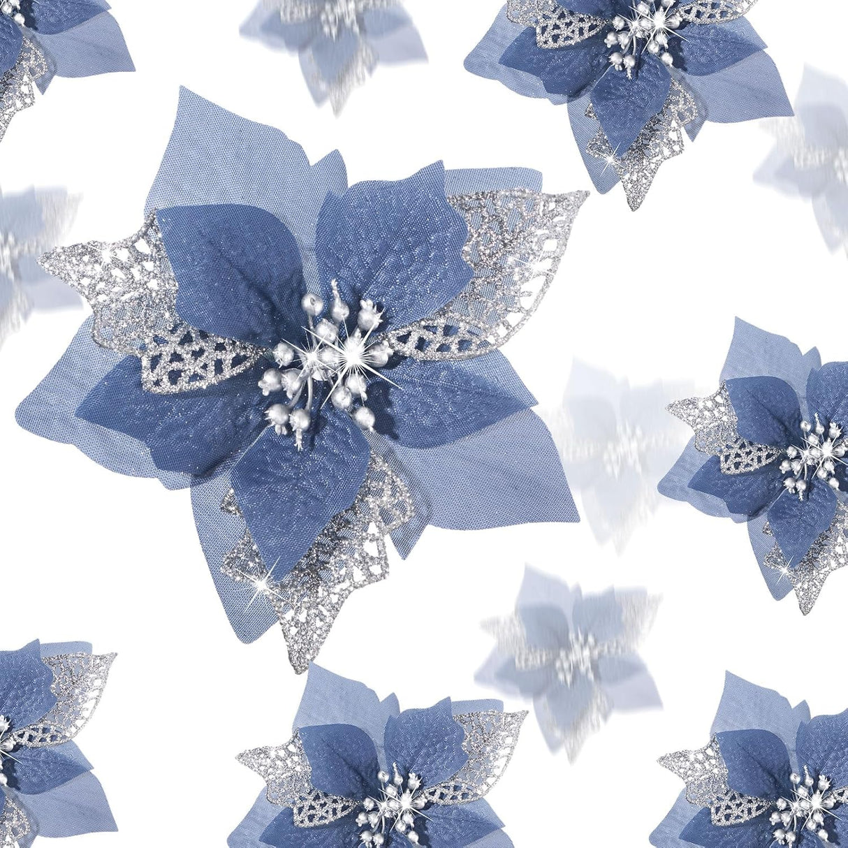 Flores Artificiales de Poinsettia WILLBOND, 36 Piezas, Glitter