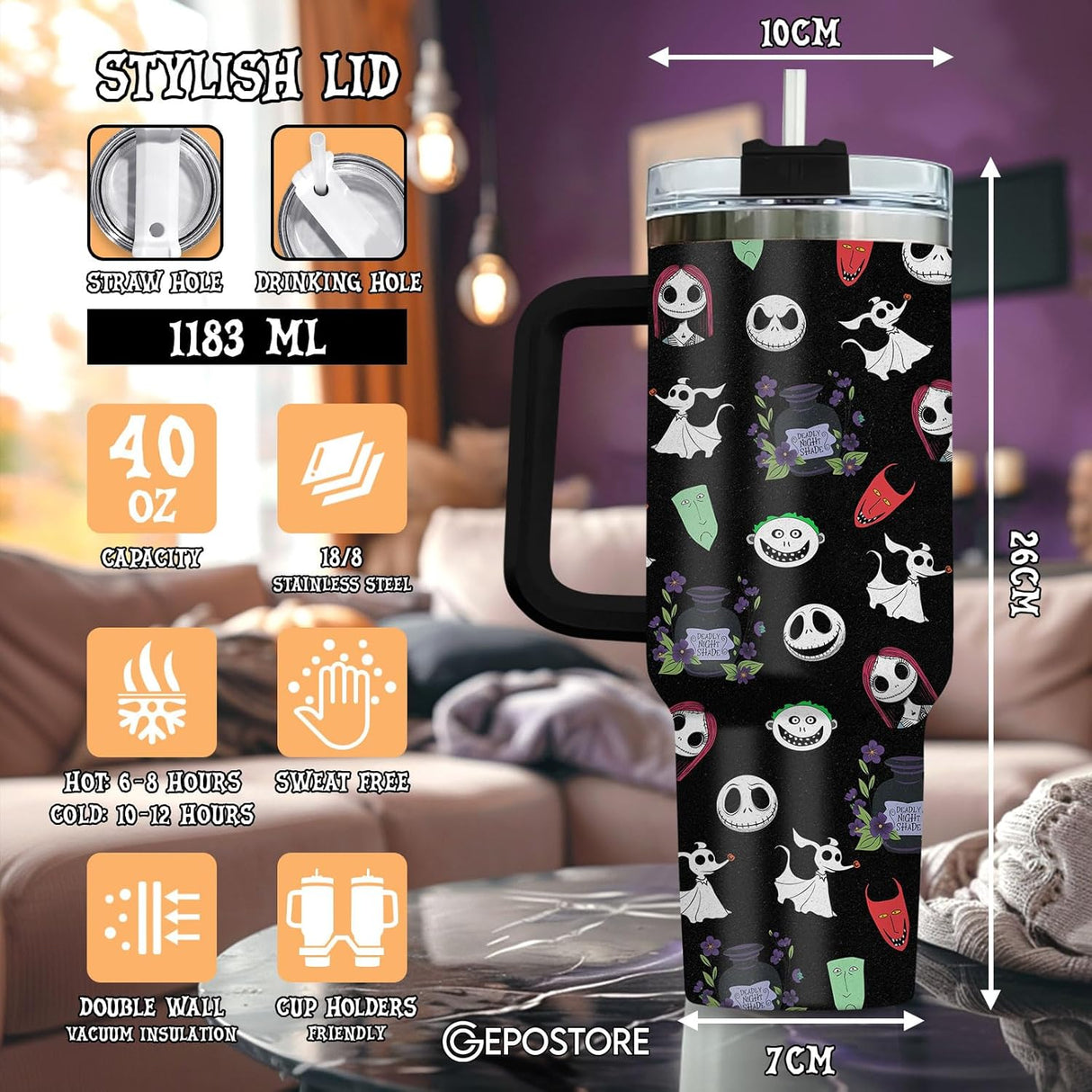 Taza de Acero Inoxidable 40 oz de Jack Skellington - Nightmare