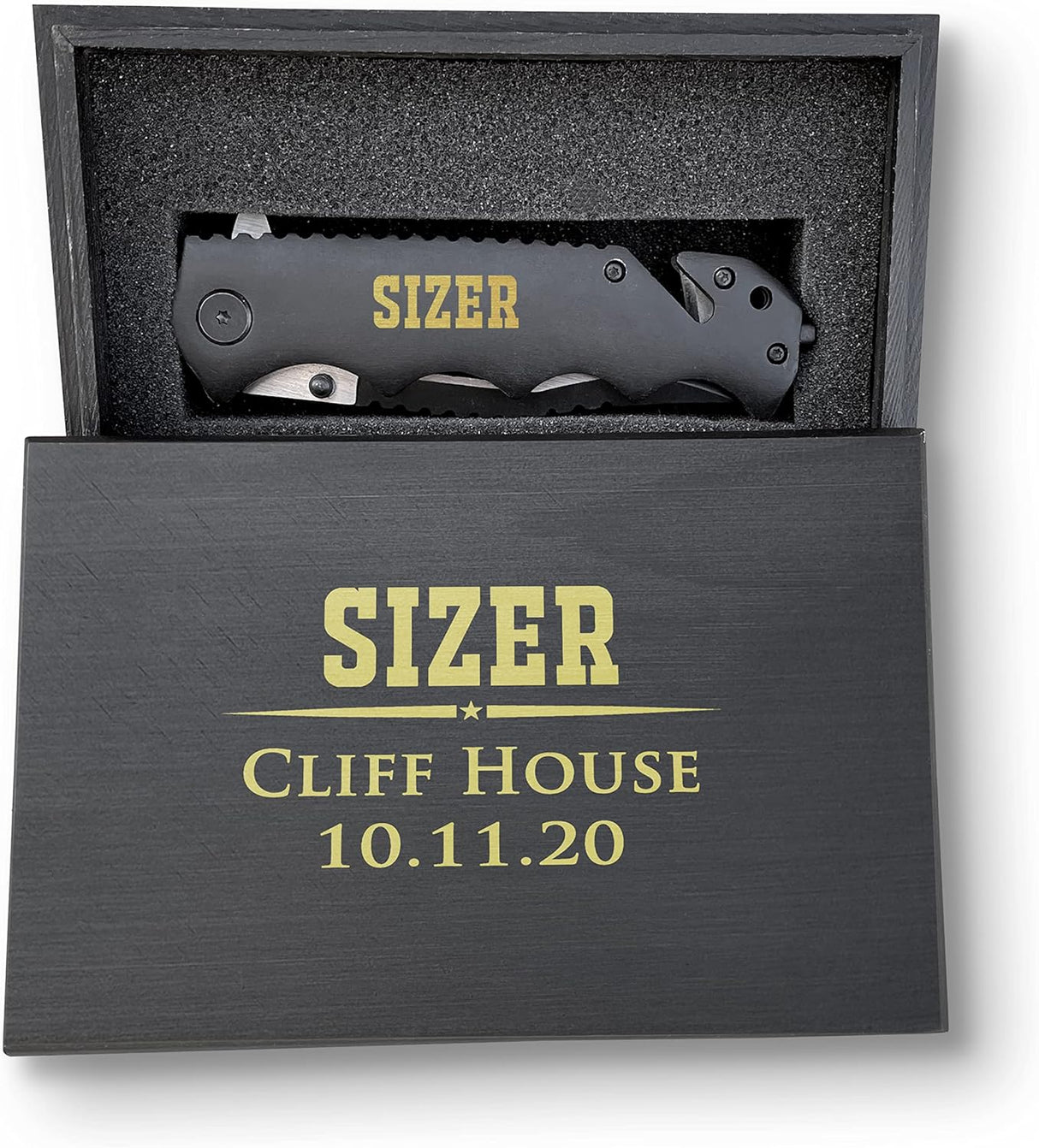 Cuchillo clásico personalizable personal con caja de madera