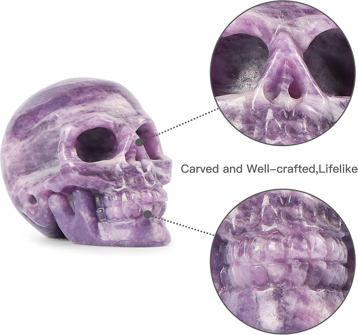 Calavera de Cristal Esqueleto de Lepidolita para Decoración
