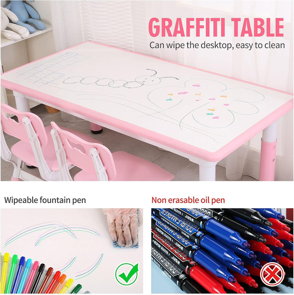 Juego de mesa de plástico ajustable en altura con 4 asientos