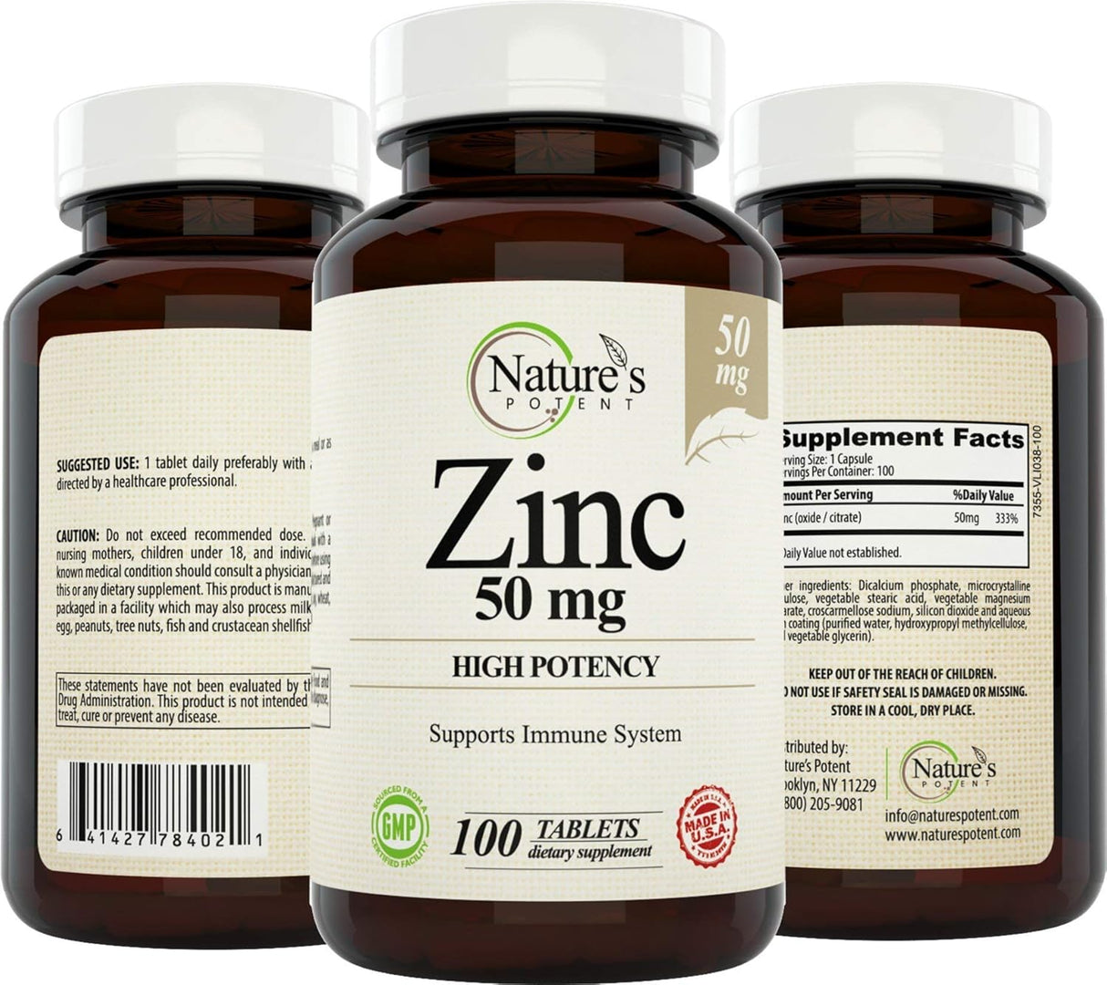 Suplemento de zinc de 50 mg alta potencia  óxido/citrato