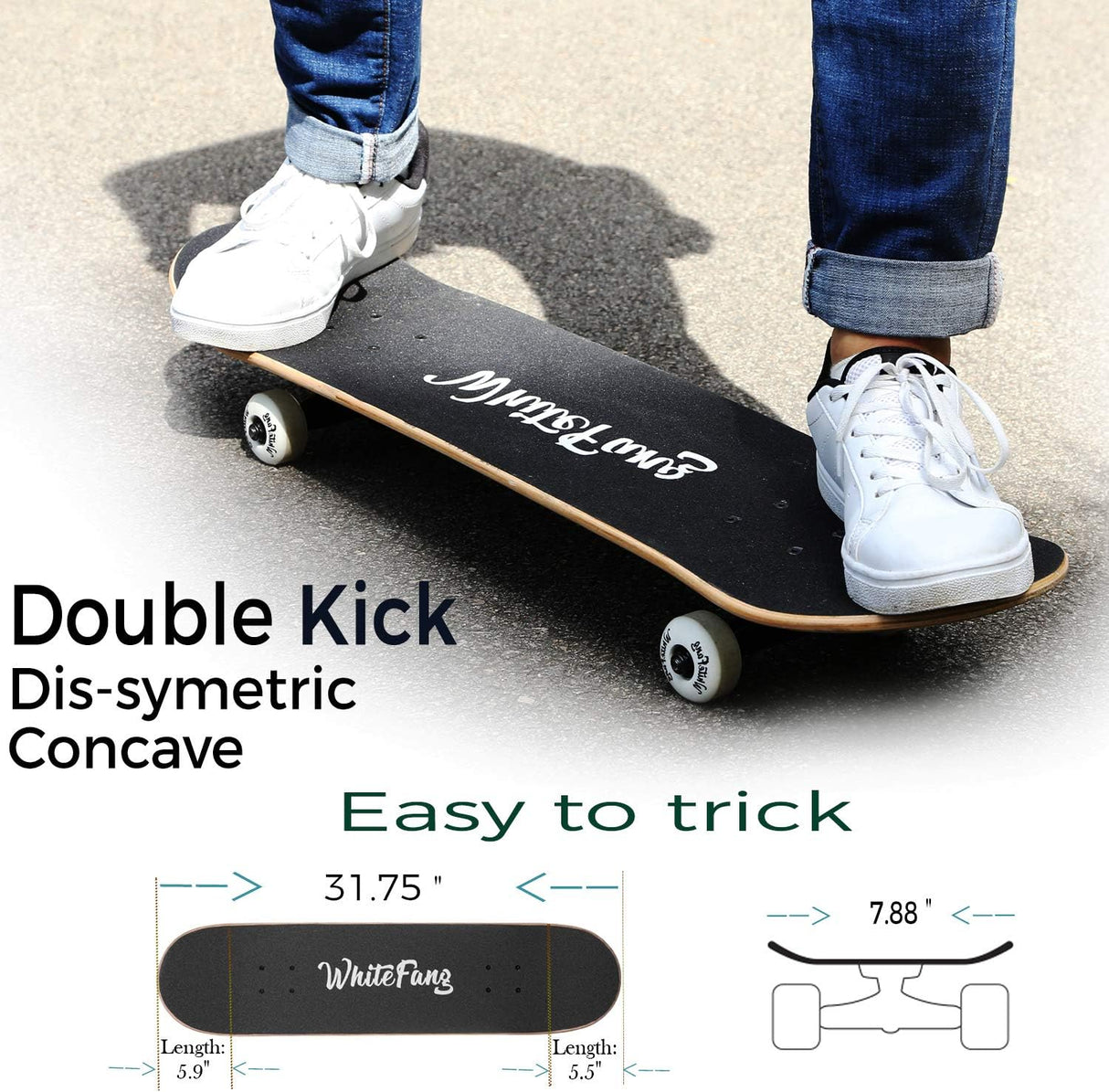 Patineta Completa 31 x 7.88, 7 Capas de Arce, Doble Kick