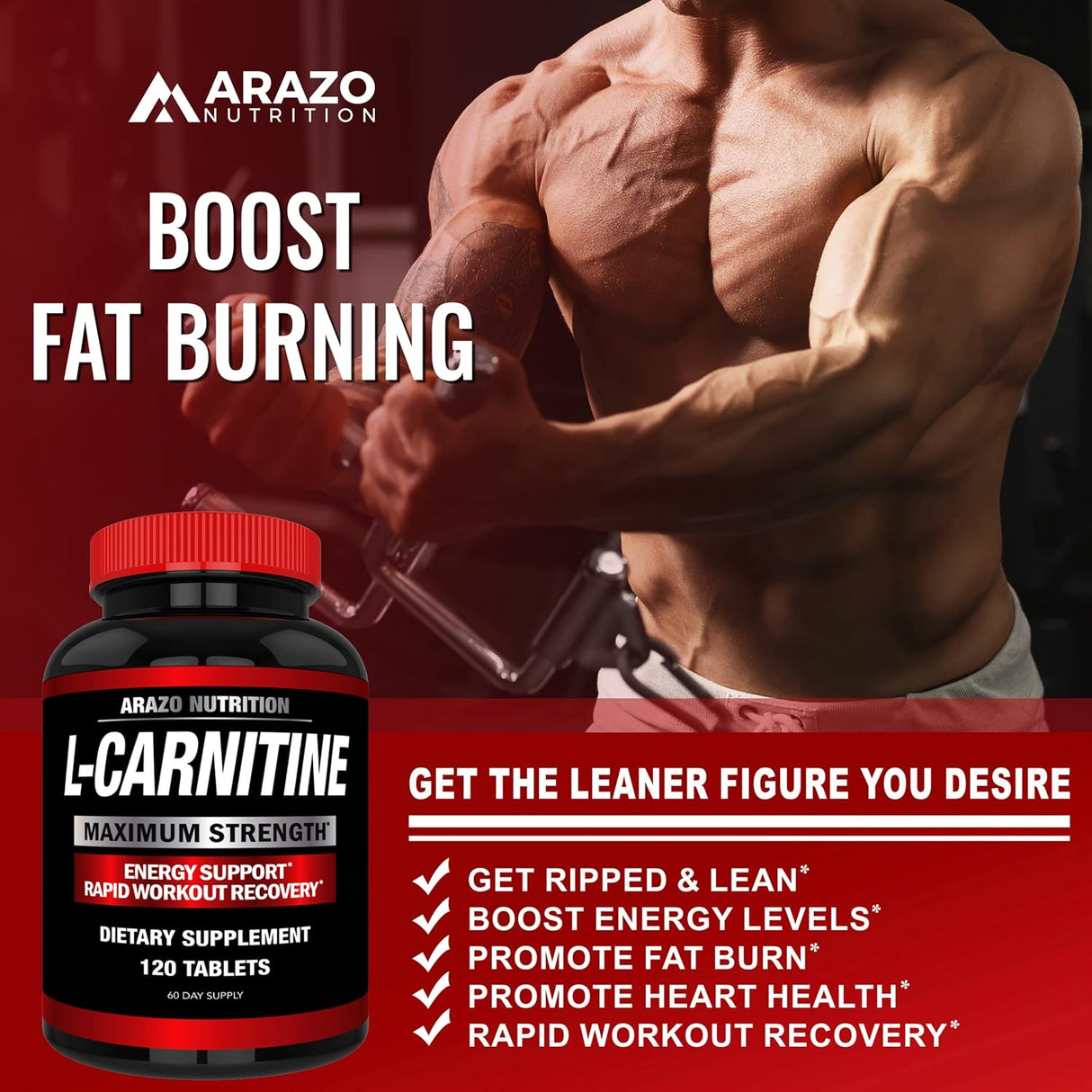 Suplemento L-carnitina, 120 tabletas con aminoácido