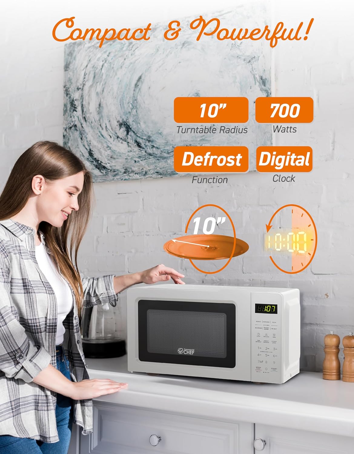 Microondas Comercial Chef 0.7 pies cúbicos, 700W, 10 niveles