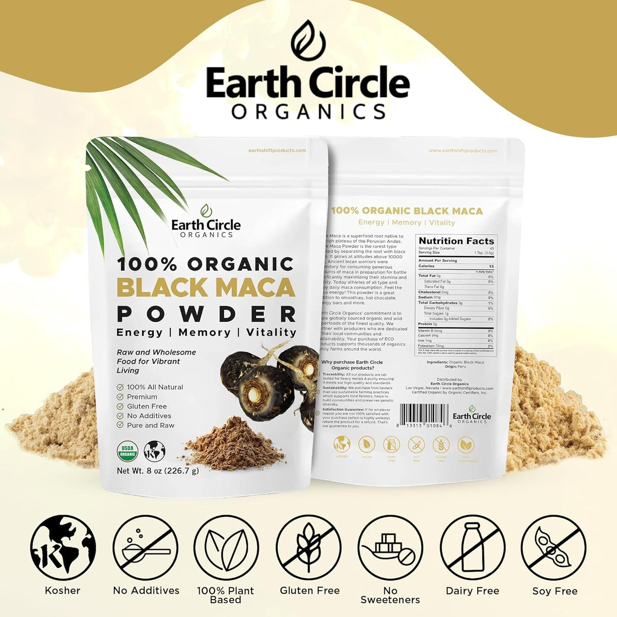 Maca Negra Orgánica Perú, Energía y Vitalidad, 8oz