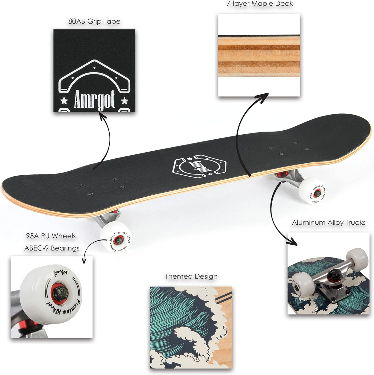 Patineta Completa para Principiantes, 31x8 pulgadas, 7 Capas