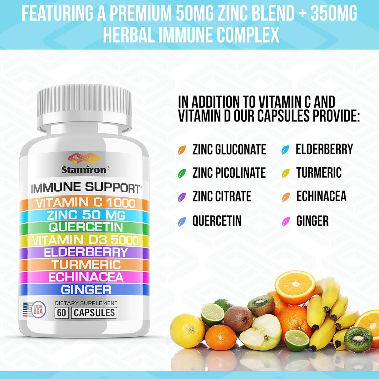 Apoyo inmunológico con quercetina zinc 50 mg de vitamina C