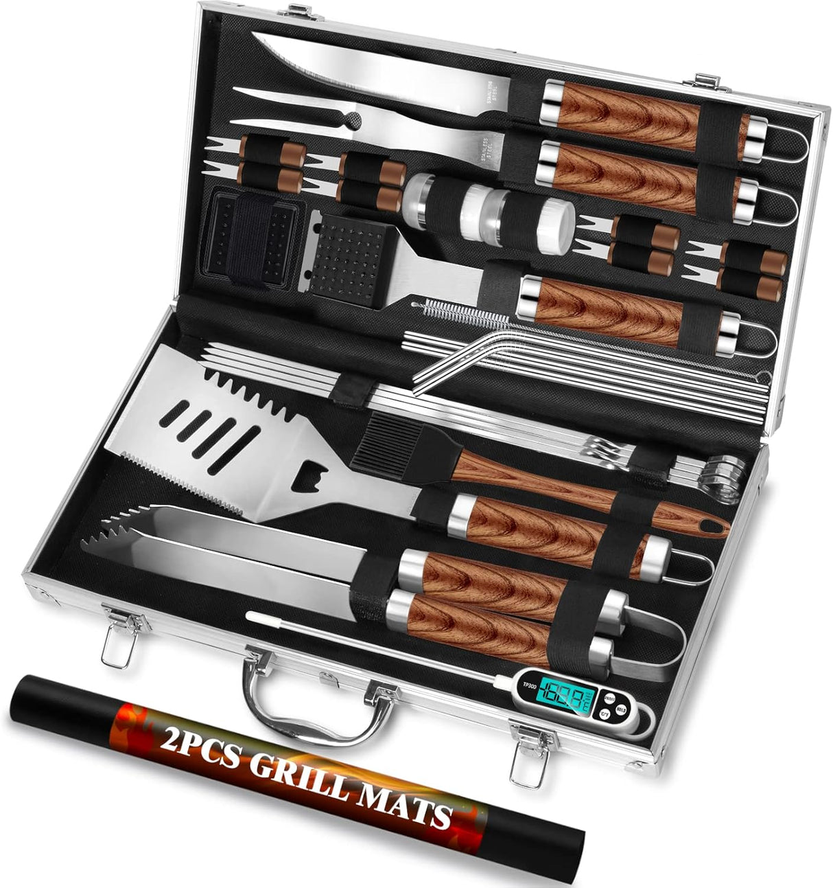 Set de Utensilios para Barbacoa ROMANTICIST 30pcs, Acero Inoxidable