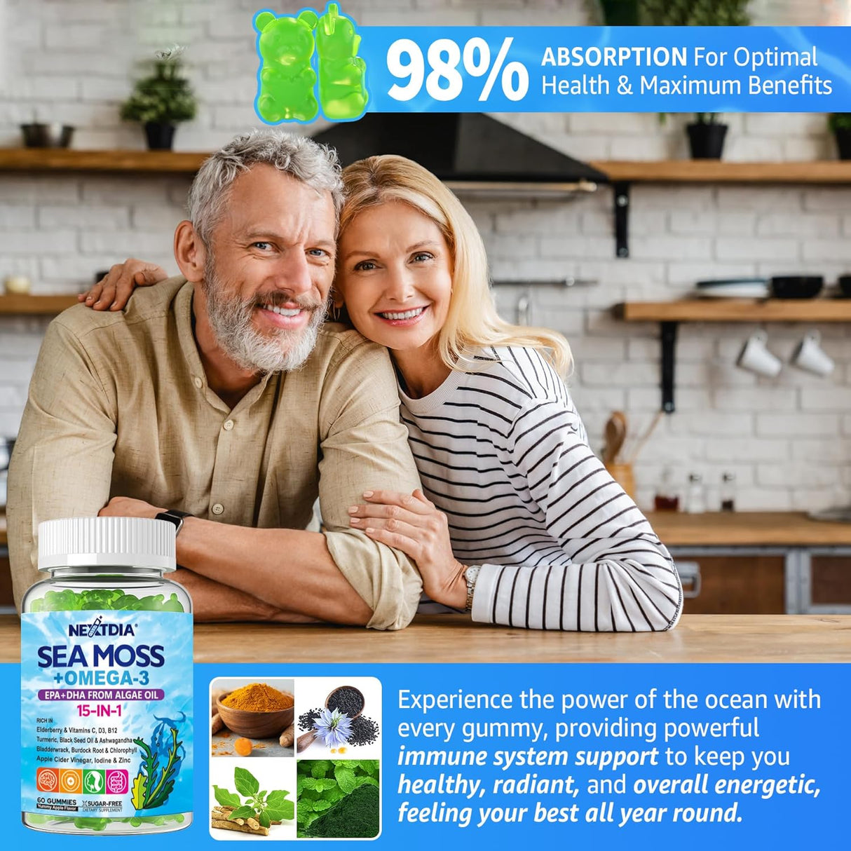 Gominolas de Sea Moss + Omega-3 Vegan USA Orgánico 120 Cts
