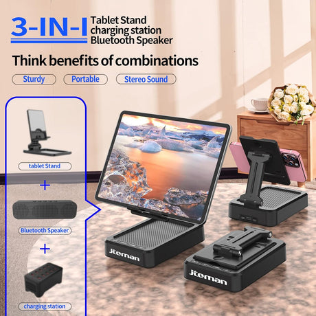Soporte para tablet ajustable con altavoces Bluetooth