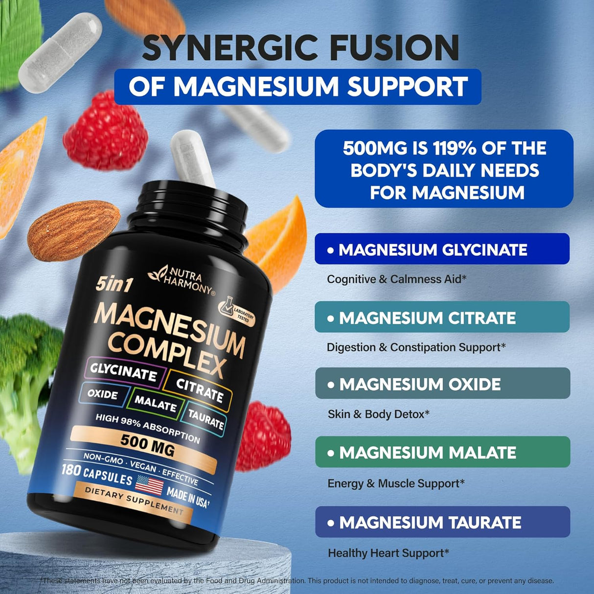 Suplemento de Magnesio 5 en 1 – Soporte Vegano y Natural