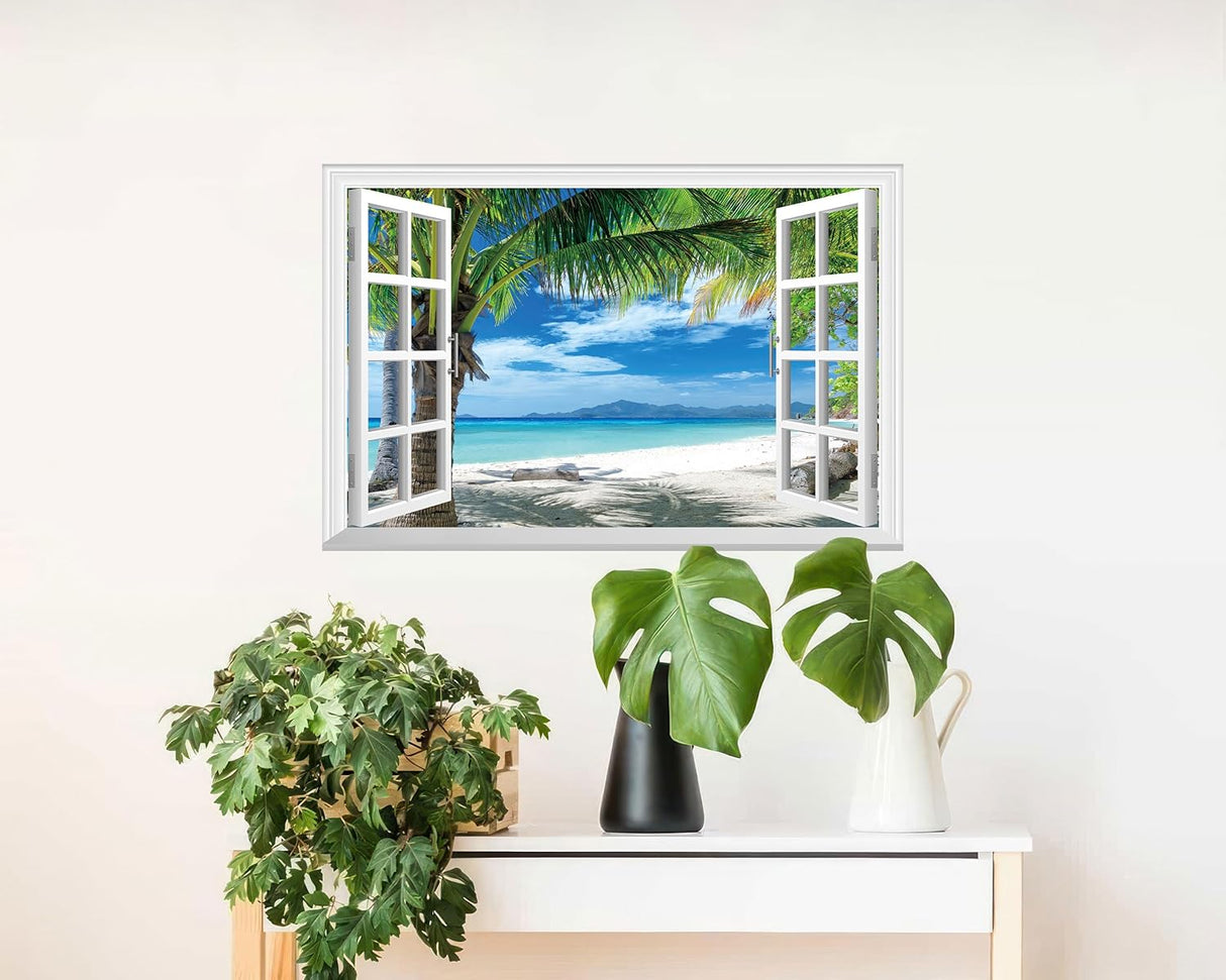Adhesivo de pared falso para ventana mural de pared palmeras