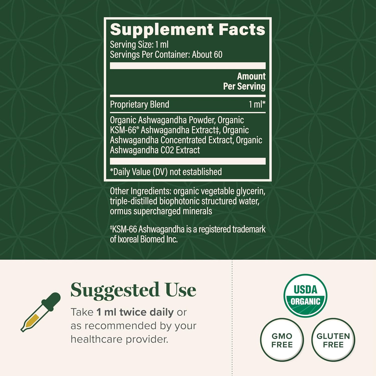 Gotas Orgánicas de Ashwagandha - Global Healing, KSM-66, 2 Fl Oz