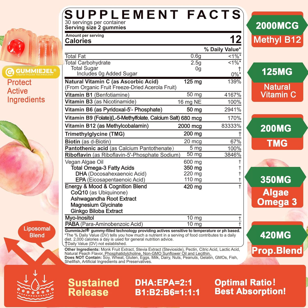 Super Methylated B Complex Gummies - Sin Azúcar, Omega-3, CoQ10