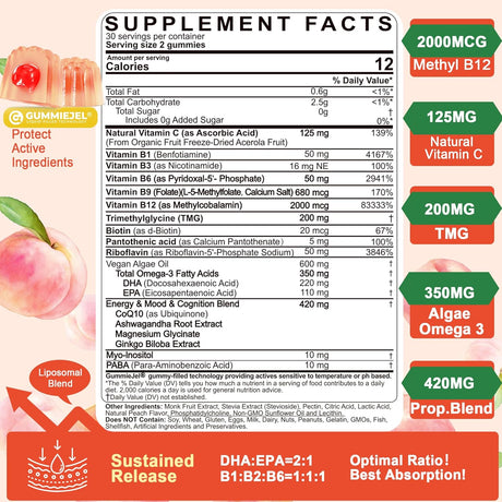 Super Methylated B Complex Gummies - Sin Azúcar, Omega-3, CoQ10