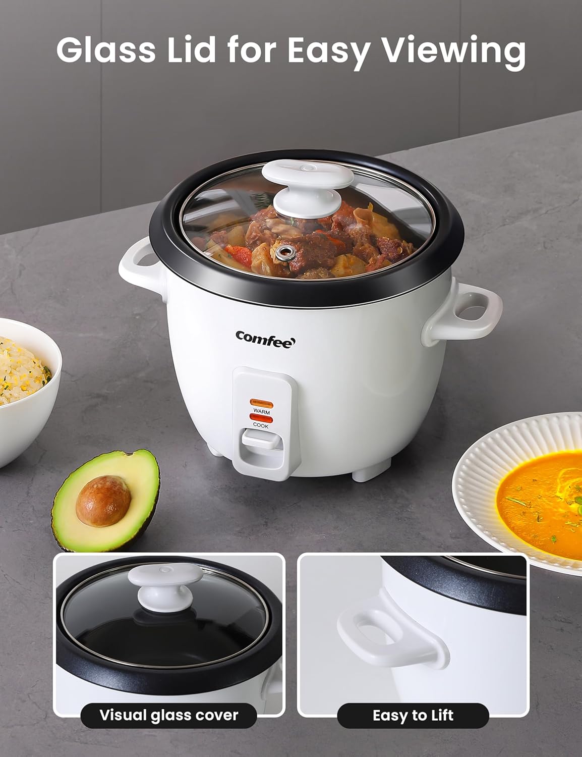 Arrocera COMFEE, 6 tazas cocidas, olla antiadherente, modelo 3C